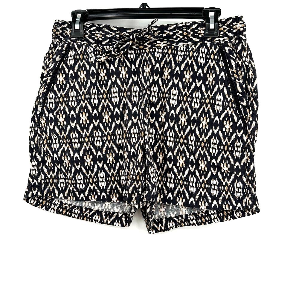 Eddie Bauer Size‎ Medium Black Brown Abstract Drawstring Pockets Summer Casual